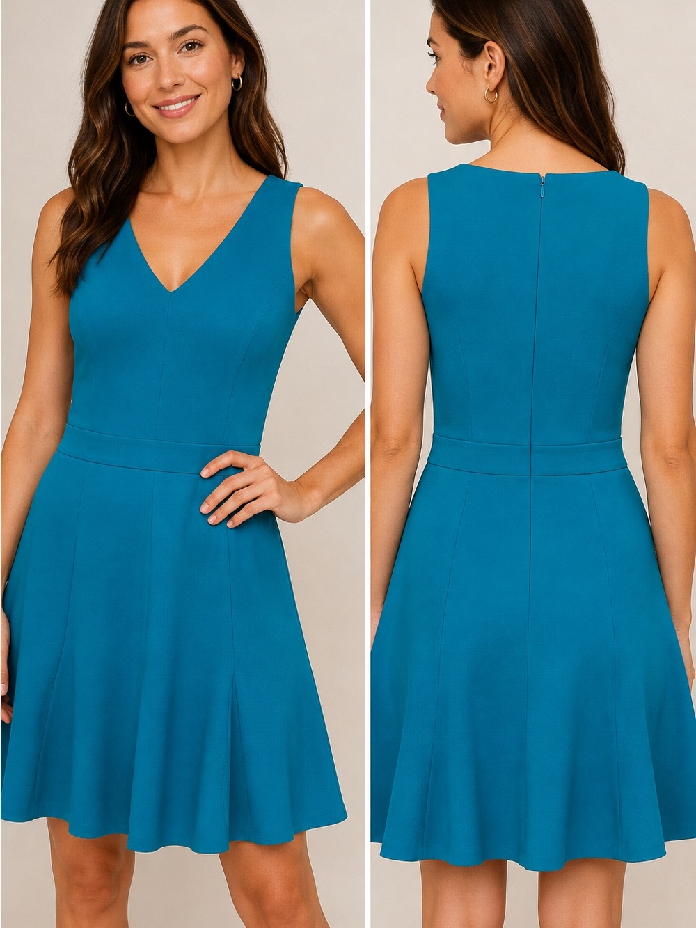 Banana Republic Petite Ponte Fit & Flare Dress Teal 12P